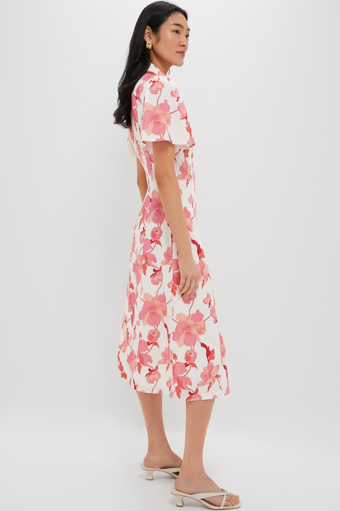 Coral Multi Floral Peppa Midi Dress