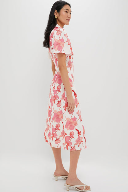 Coral Multi Floral Peppa Midi Dress