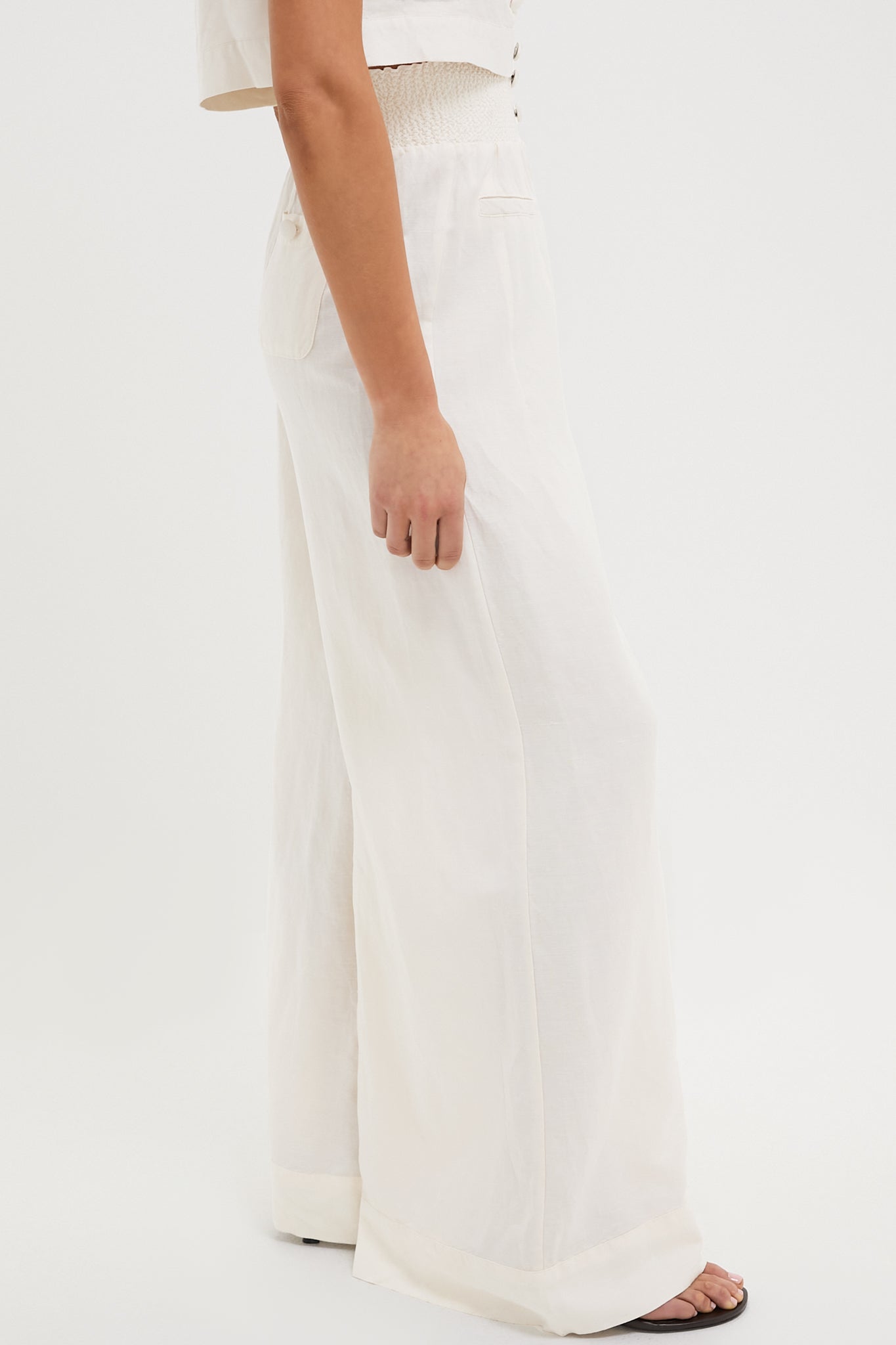 Off-White Button Front Palazzo Pant