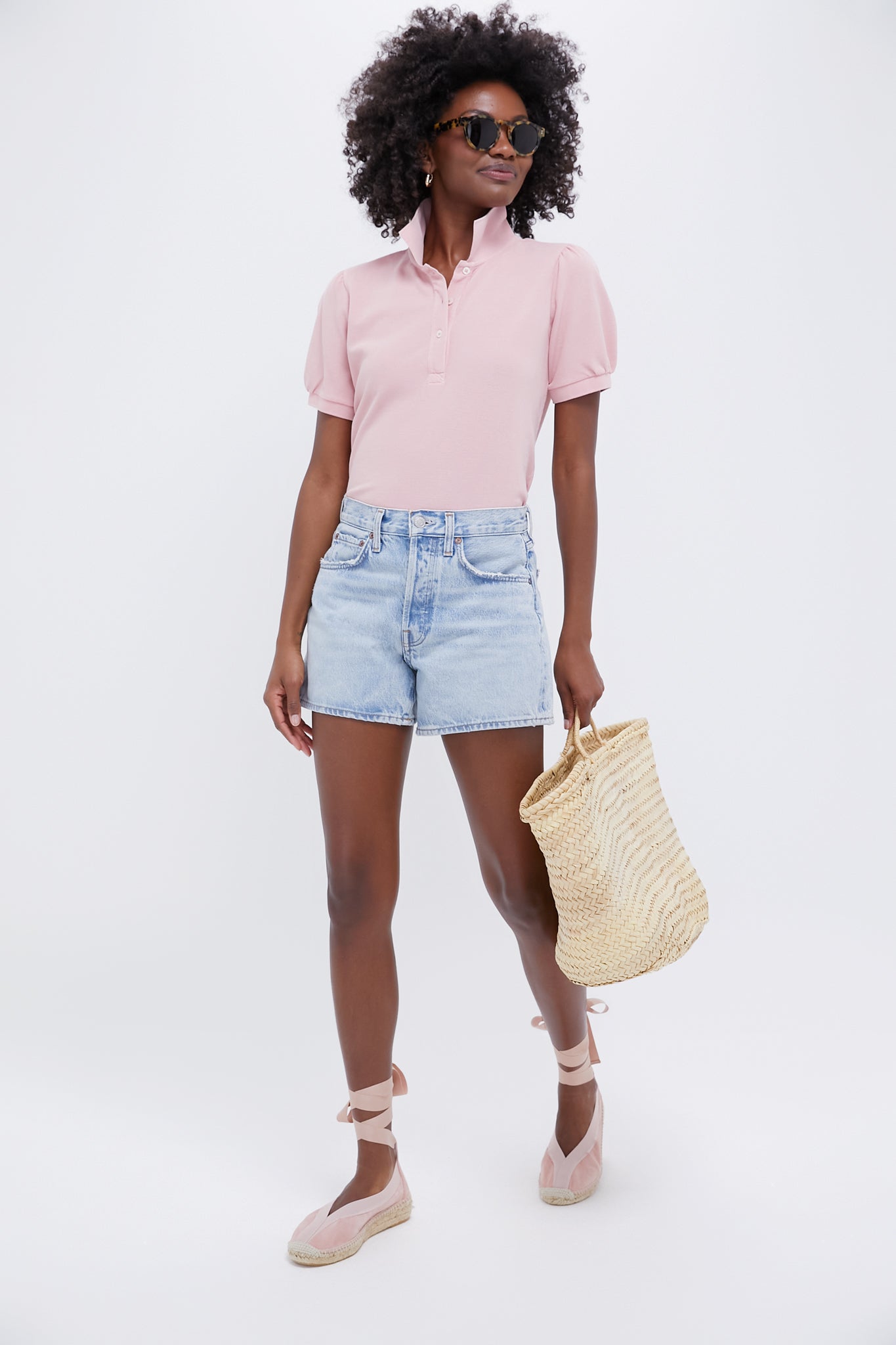 Pink Pique Puff Sleeve Peggy Polo
