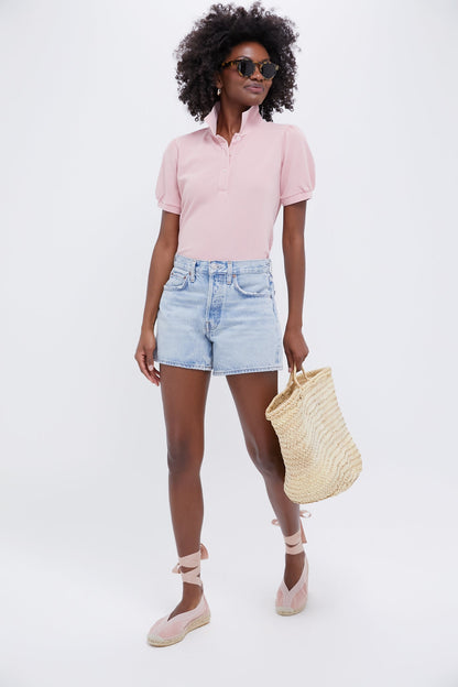 Pink Pique Puff Sleeve Peggy Polo