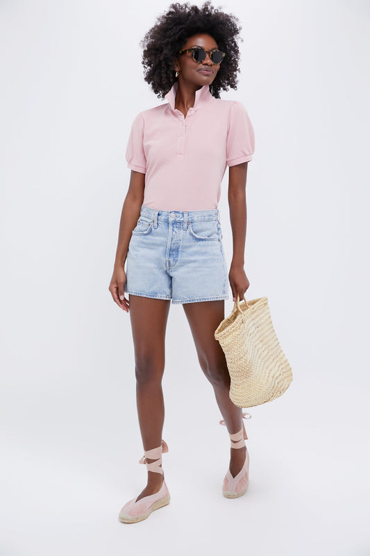 Pink Pique Puff Sleeve Peggy Polo