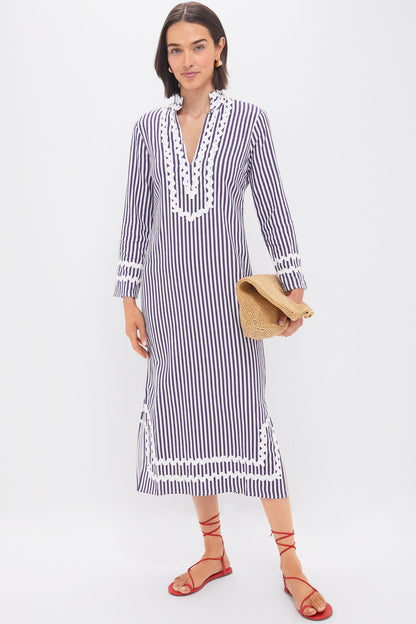 Navy and White Classic Caftan with Ric-Rac