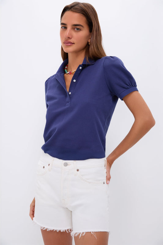 Navy Pique Puff Sleeve Peggy Polo