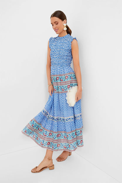 Campania Blue Sleeveless Smocked Maxi Dress