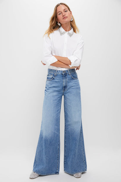 White Embellished Cropped Jasper Button Down