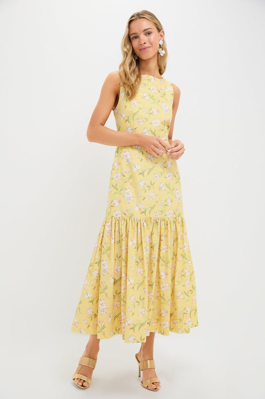 Yellow Hibiscus Low-Back Dress