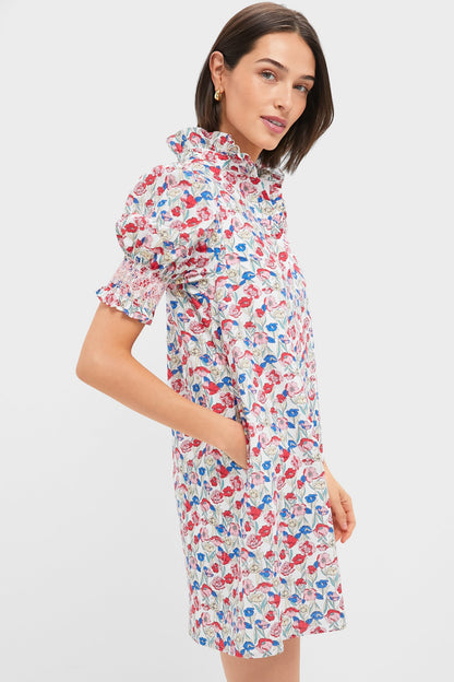 Red & Blue Clover Floral Mini Lou Lou Dress