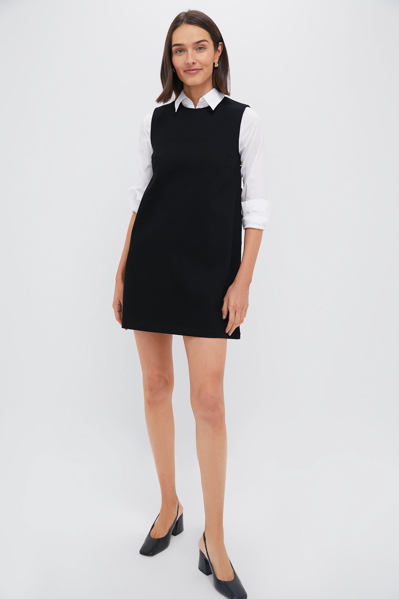 Black Twill Button Bitsy Dress