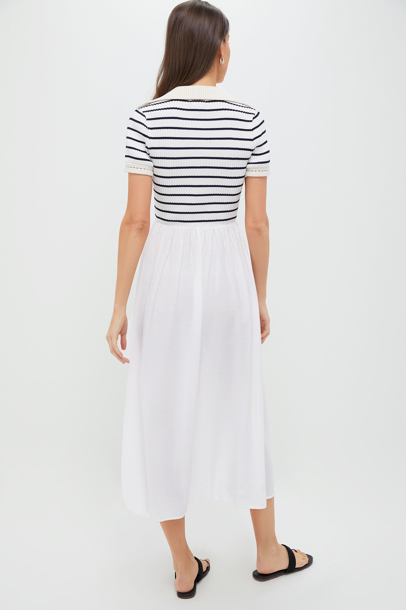 Ivory Striped Polo Midi Dress
