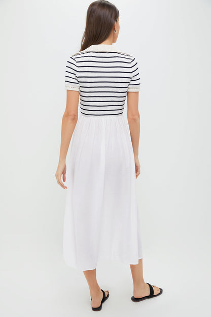 Ivory Striped Polo Midi Dress