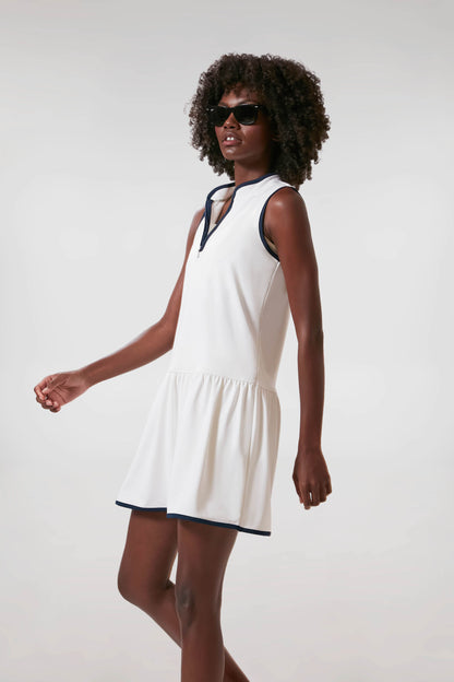 White and Navy Quarter-Zip Tennis Dress