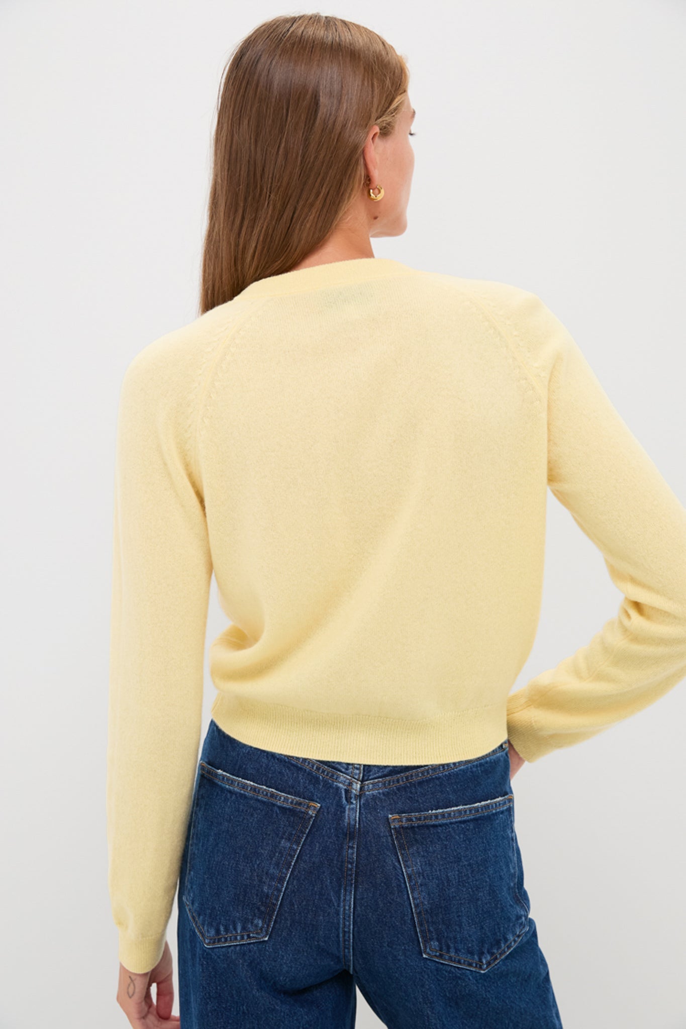Butter Yellow Knot Button Cashmere Cardigan