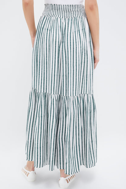 Moss Stripe Shirred Skirt