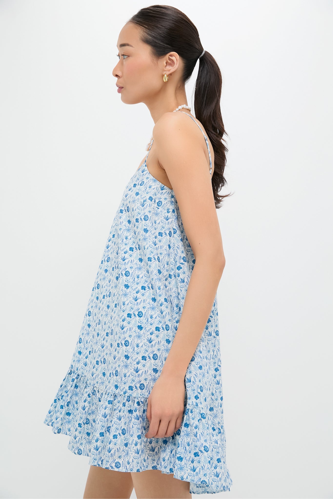 Blue and White Ditsy Floral Bayberry Mini Dress
