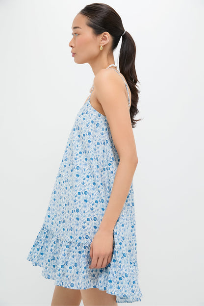 Blue and White Ditsy Floral Bayberry Mini Dress