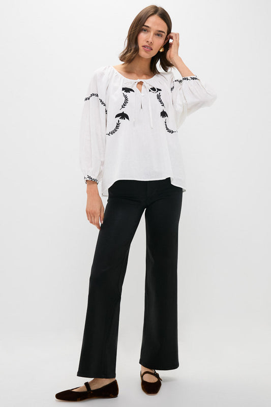 Black Coated Mid Rise Column Jean