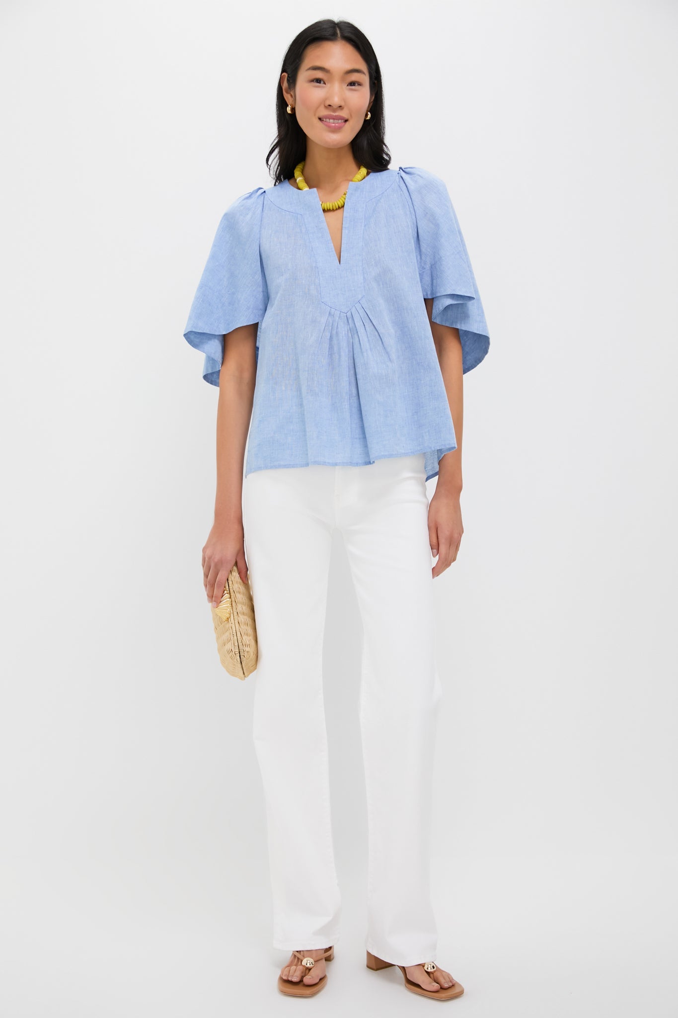 Chambray Finley Flutter Sleeve Top