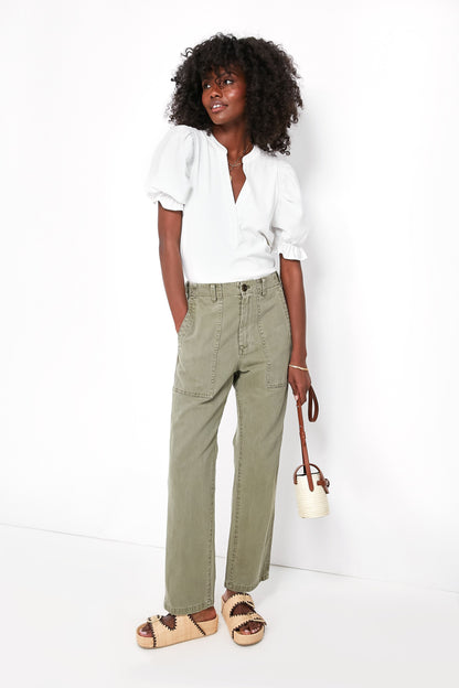 Vintage Olive Herringbone Utility Pant