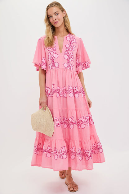 Tangier Pink Flirty V Neck Maxi Dress