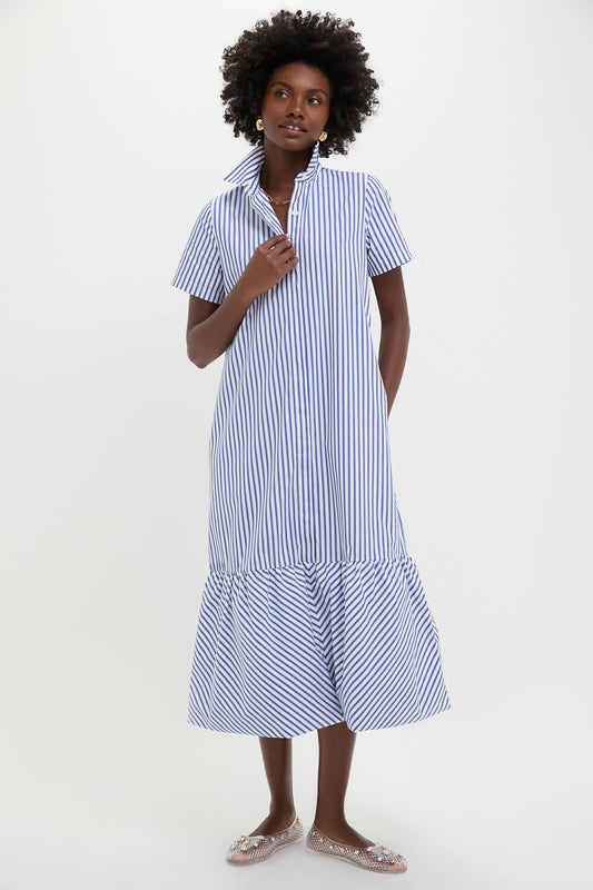 Blue and White Stripe Martine Bubble Maxi Dress
