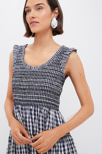 Navy Gingham Smocked Abilene Midi Dress