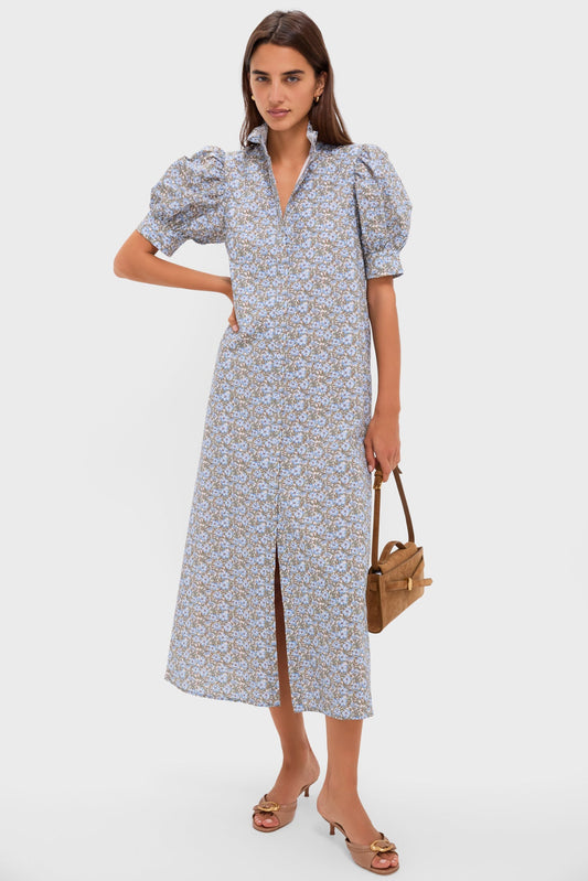 Dusty Blue and Brown Floral Louisa Maxi Dress