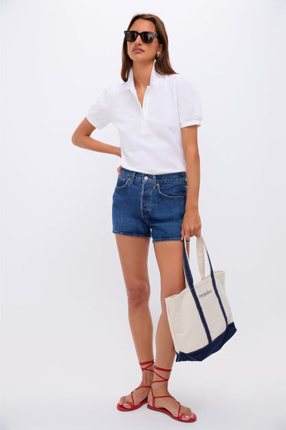White Pique Puff Sleeve Peggy Polo