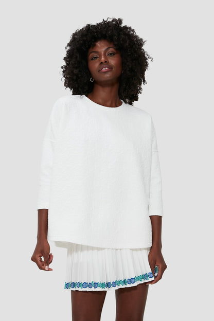 White Quilted Paisley Ally Swing Sweatshirt