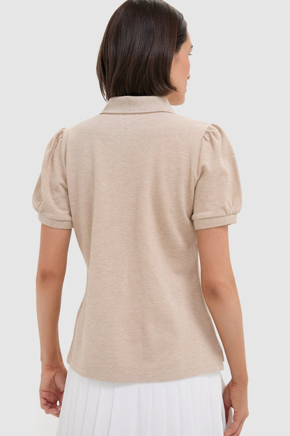 Sandstone Pique Puff Sleeve Peggy Polo