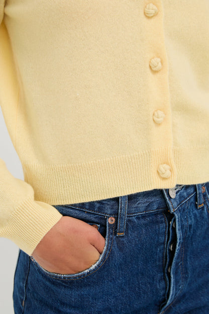Butter Yellow Knot Button Cashmere Cardigan