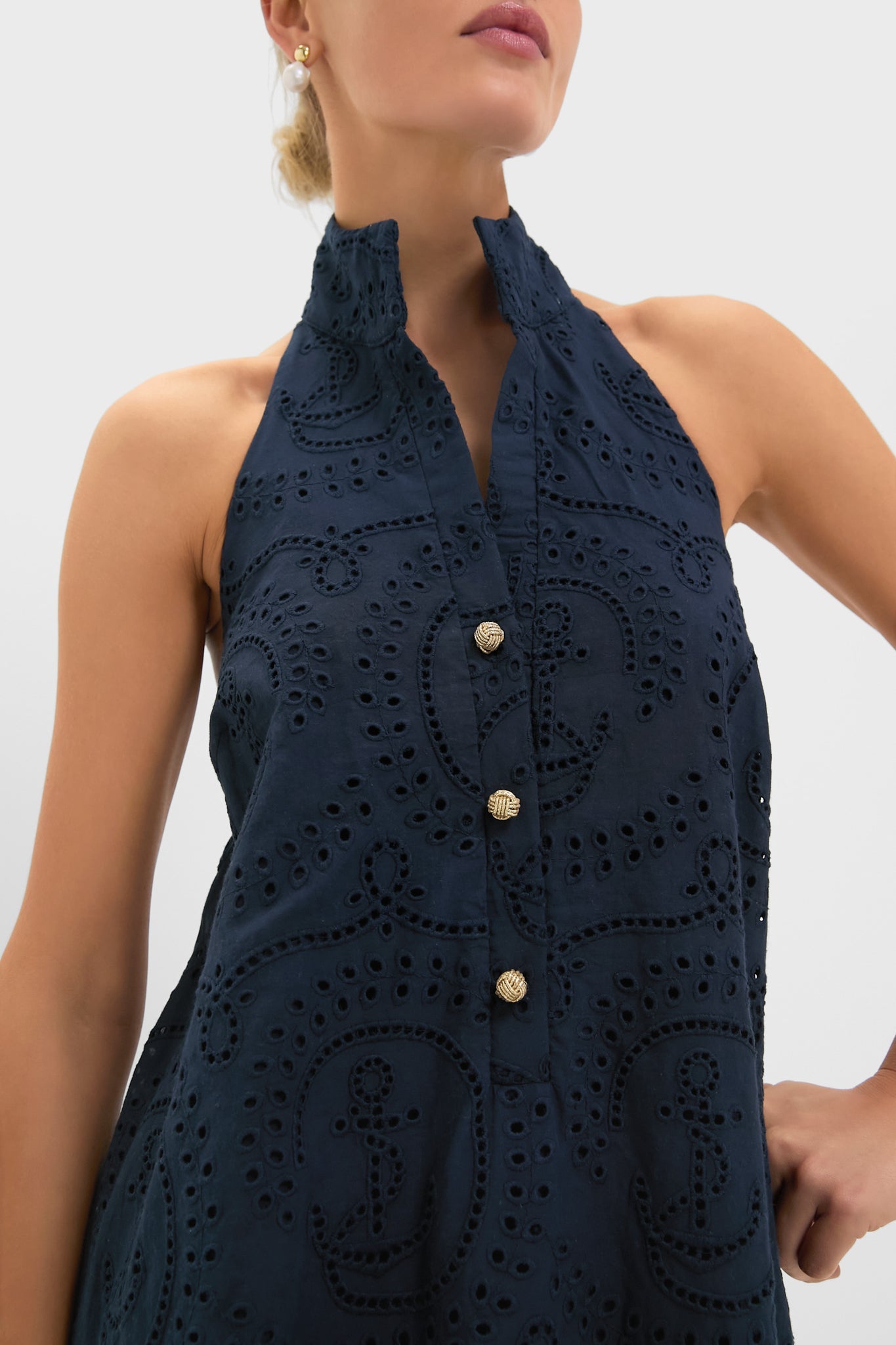 Navy Nautical Eyelet Jagger Dress