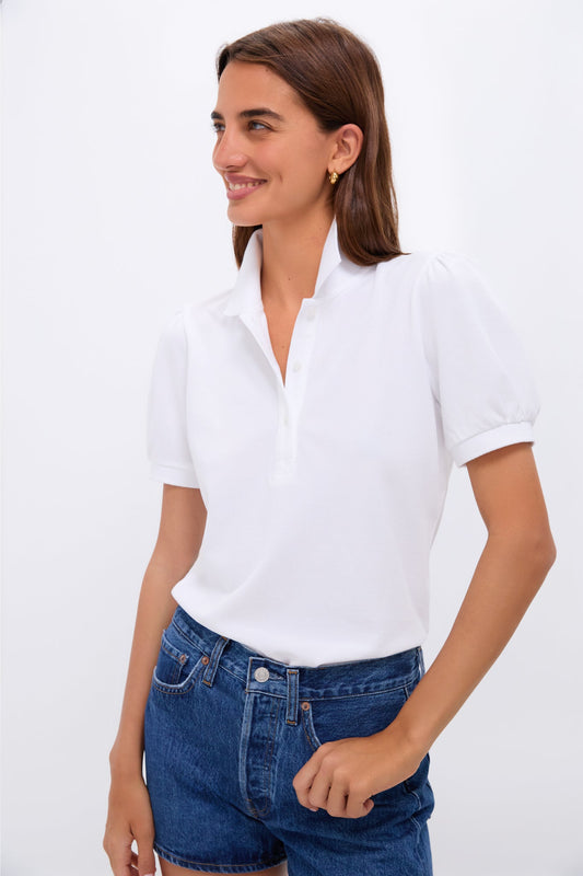 White Pique Puff Sleeve Peggy Polo