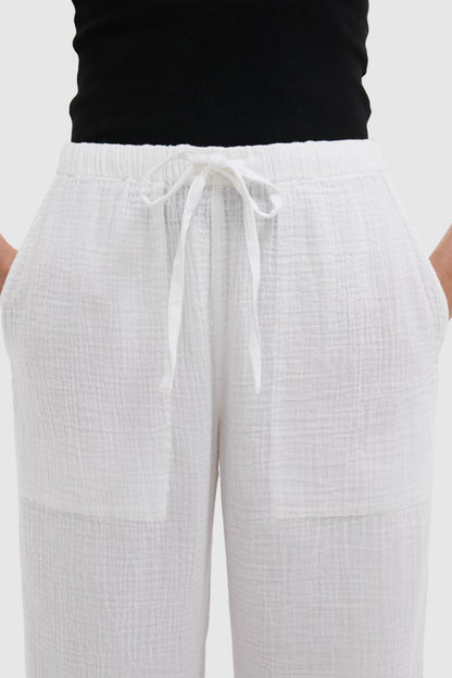 White Dune Cotton Gauze Wide Leg Pant