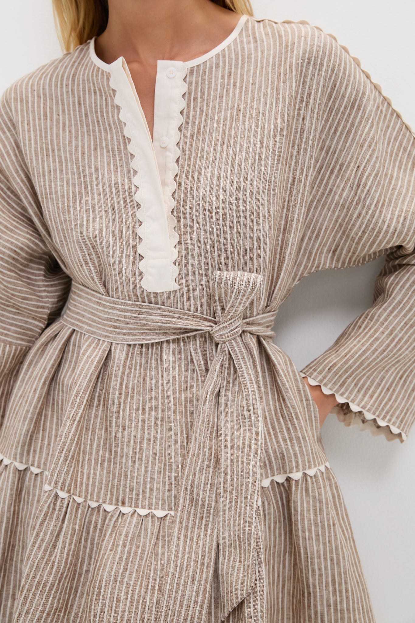 Brown Stripe Linen Tobi Mini Dress