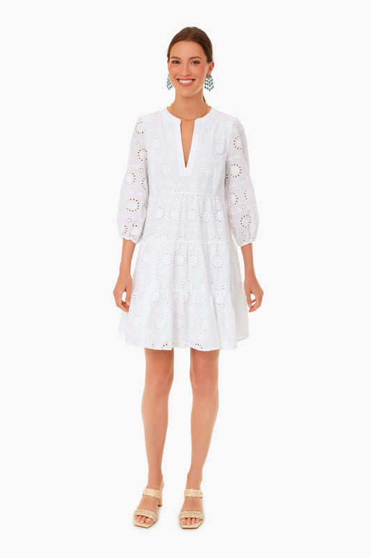White Eyelet Long Sleeve Tunic Dress
