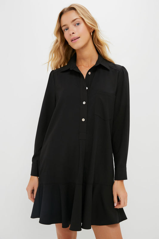 Black Crepe Callahan Shirt Dress