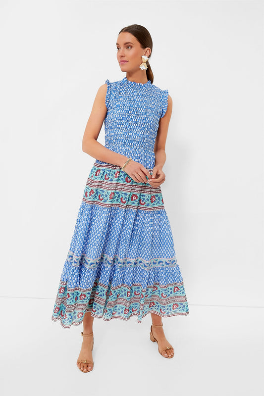 Campania Blue Sleeveless Smocked Maxi Dress