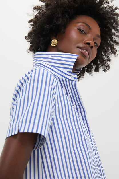 Blue and White Stripe Martine Bubble Maxi Dress