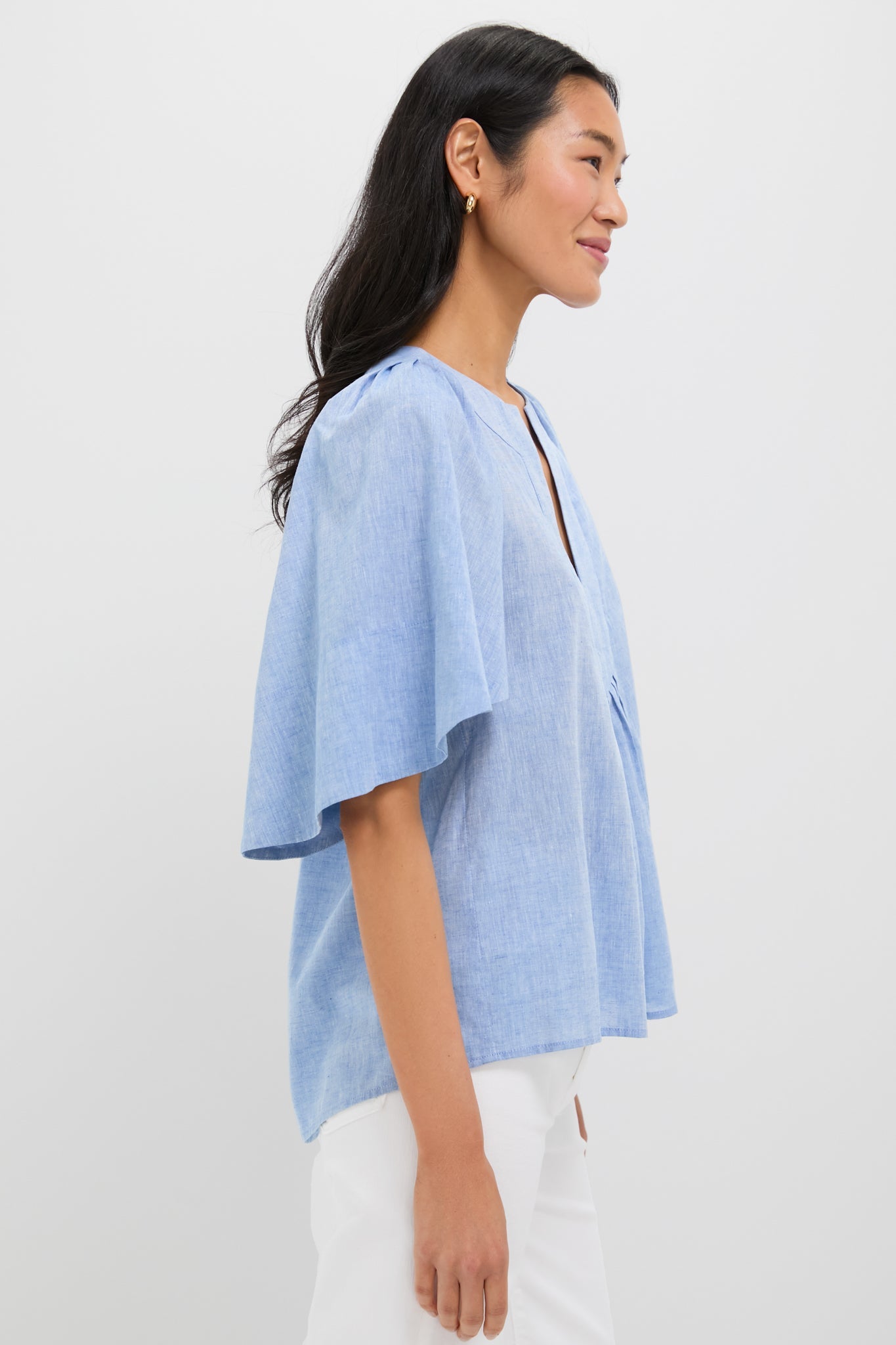 Chambray Finley Flutter Sleeve Top