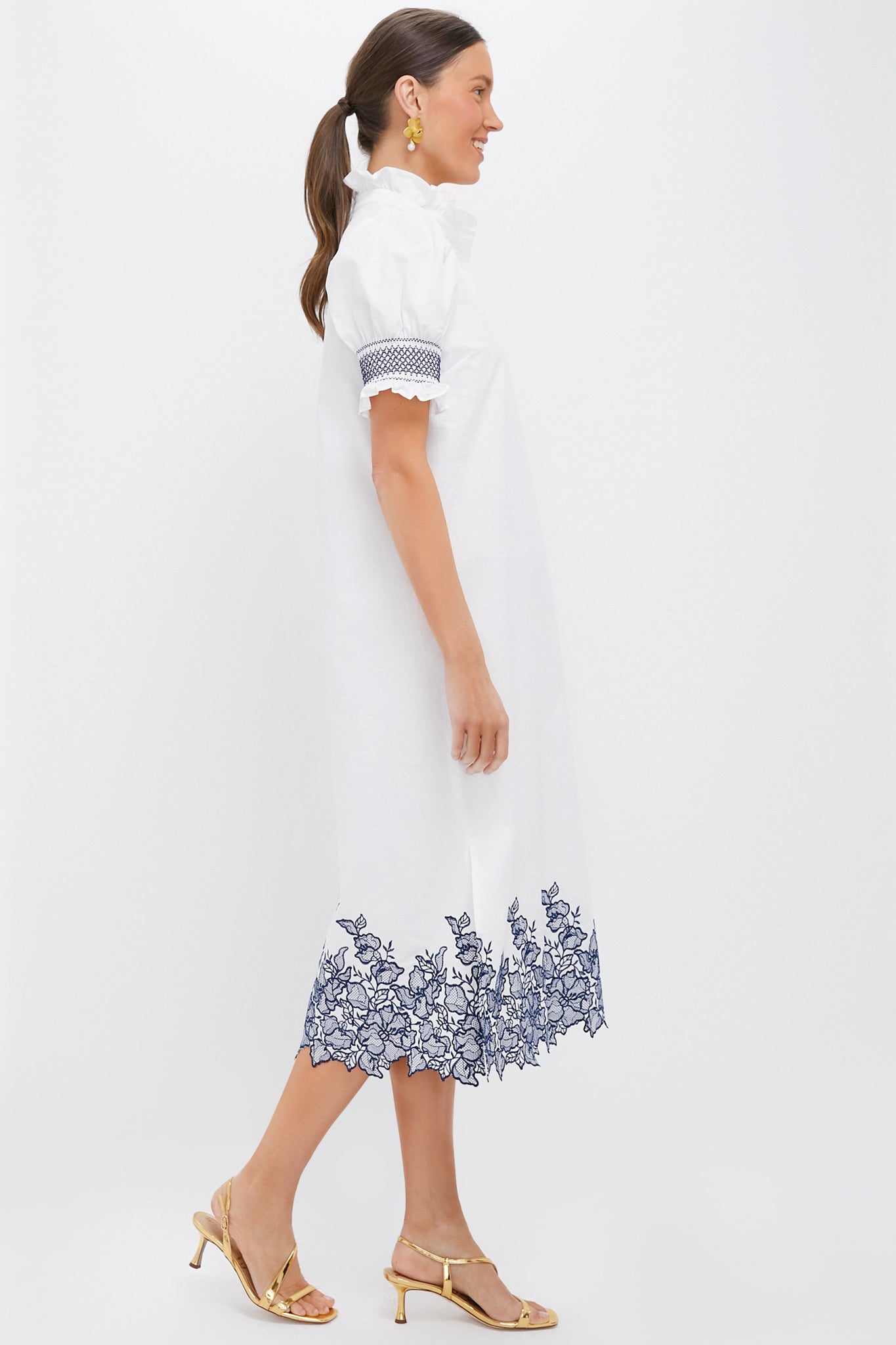 Navy Embroidery Eliza Midi Dress
