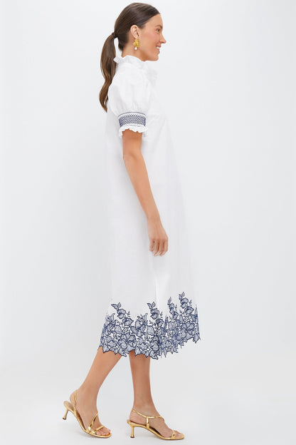 Navy Embroidery Eliza Midi Dress