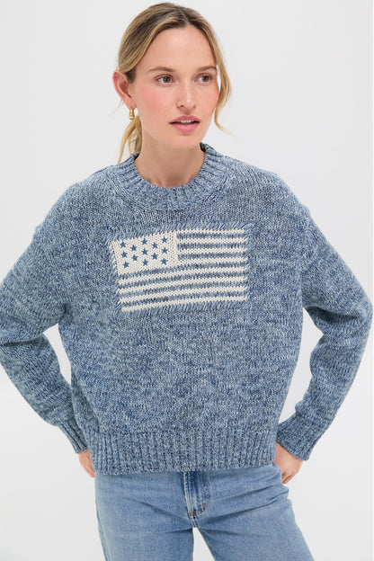 Marled Blue Cotton Americana Sweater
