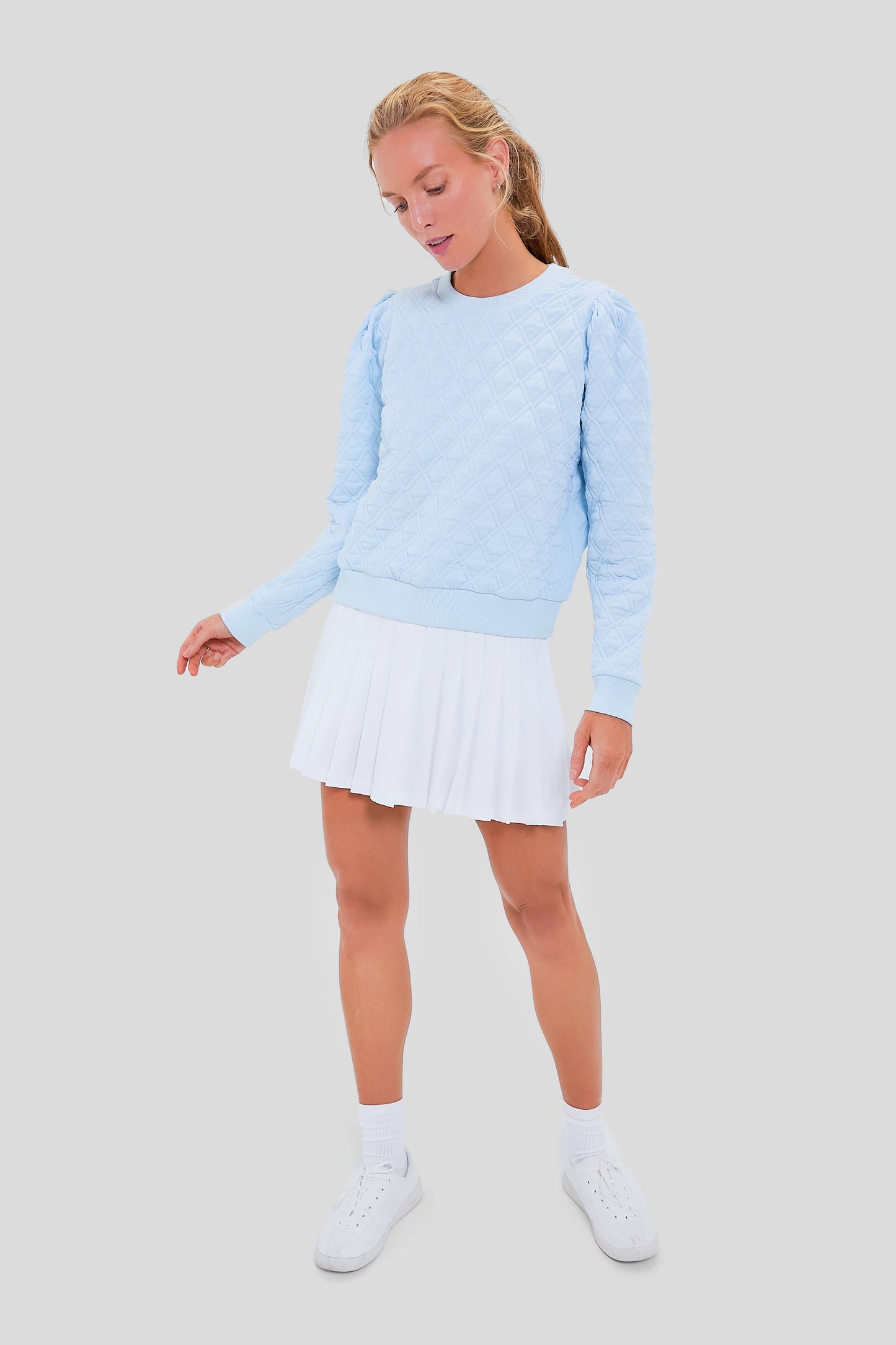 Light Blue Puff Sleeve Quilted Stretch Campbell Pullover