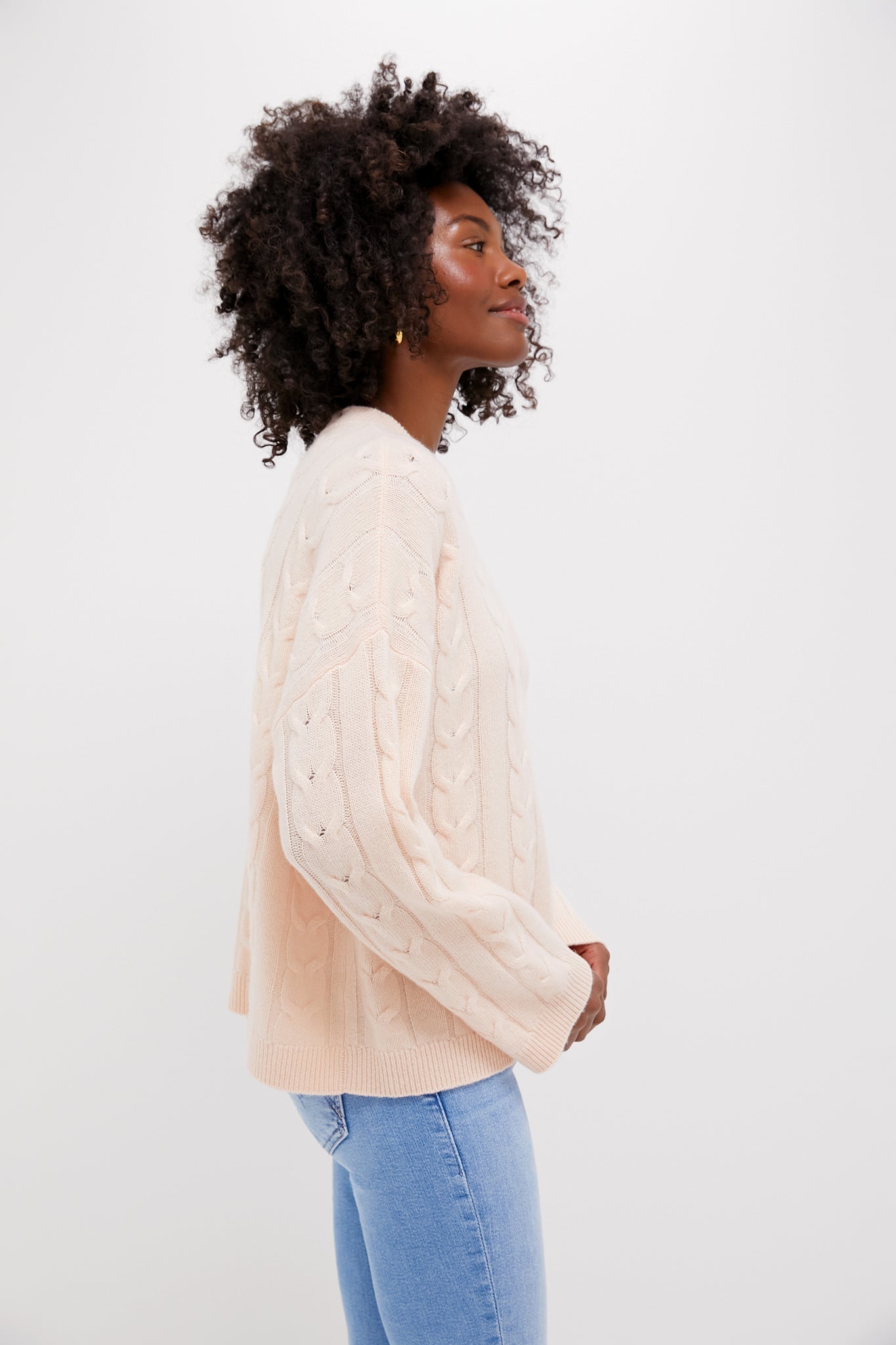 Soft Pink Cashmere Eloise Cable Knit Sweater