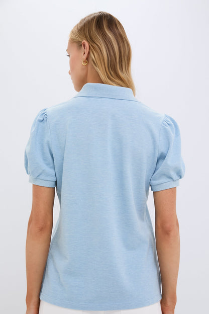 Light Blue Pique Puff Sleeve Peggy Polo