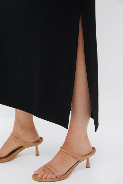 Black Flutter Sleeve Miko Dress