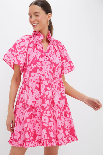 Pink Textured Floral Thea Mini Dress