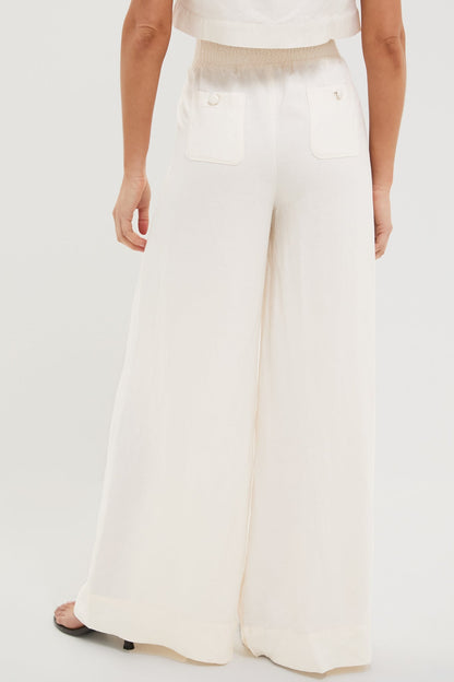 Off-White Button Front Palazzo Pant