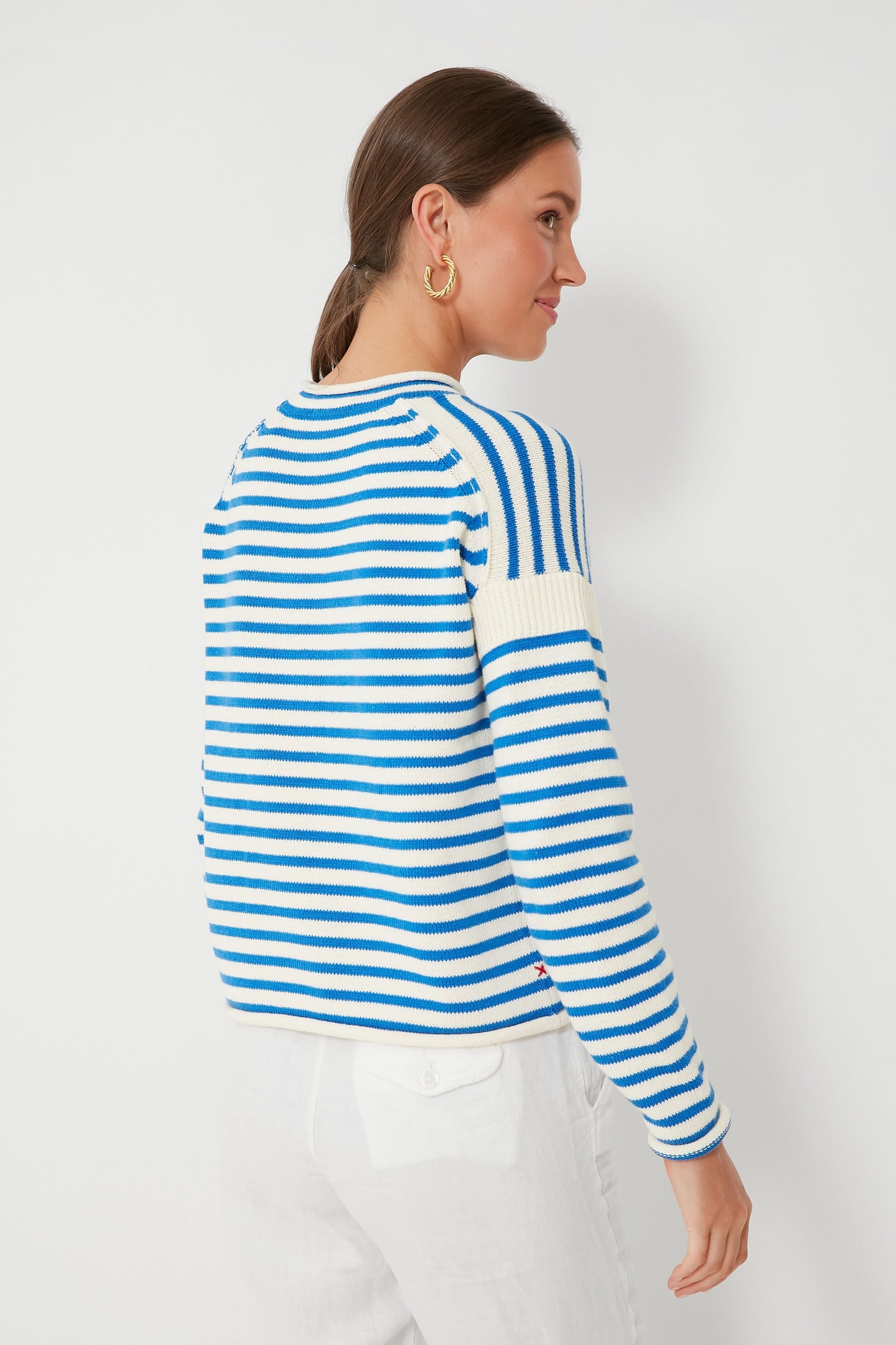 Ultramarine and Ivory Mariner Roll Neck